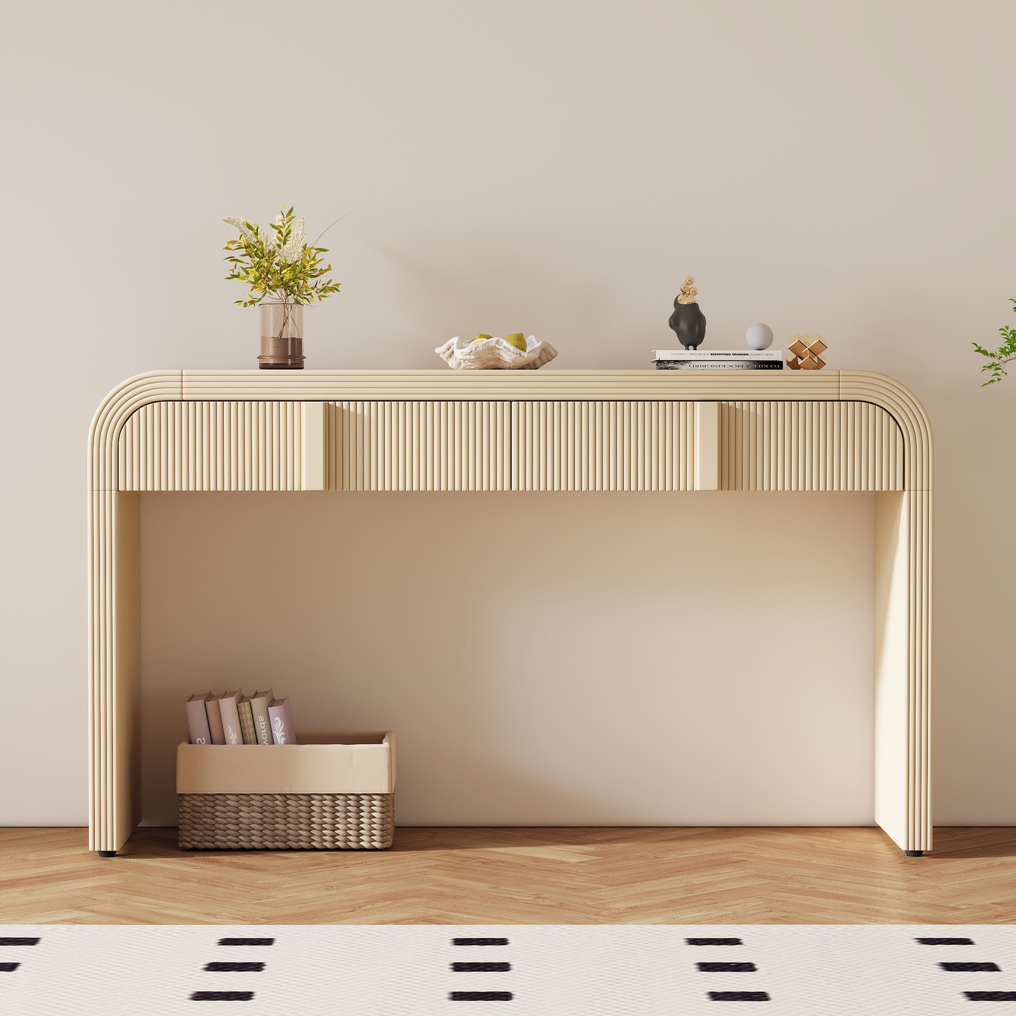 GDFStudio Jerry 55" Modern Console Table with Storage Drawers, Apricot Cream