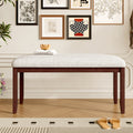 GDFStudio Anthony Upholstered 38" Bench with Padded Seat and Solid Wood Leg, Beige/Cherry