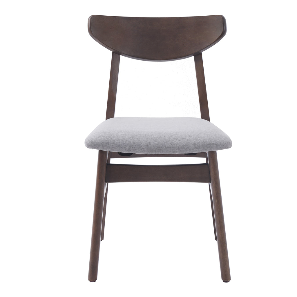 Set of 2 Scandinavian Dining Chairs, Curved Wood Back & Gray Fabric Seat