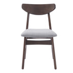 Set of 2 Scandinavian Dining Chairs, Curved Wood Back & Gray Fabric Seat