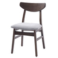 Set of 2 Scandinavian Dining Chairs, Curved Wood Back & Gray Fabric Seat