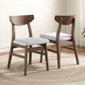 Set of 2 Scandinavian Dining Chairs, Curved Wood Back & Gray Fabric Seat