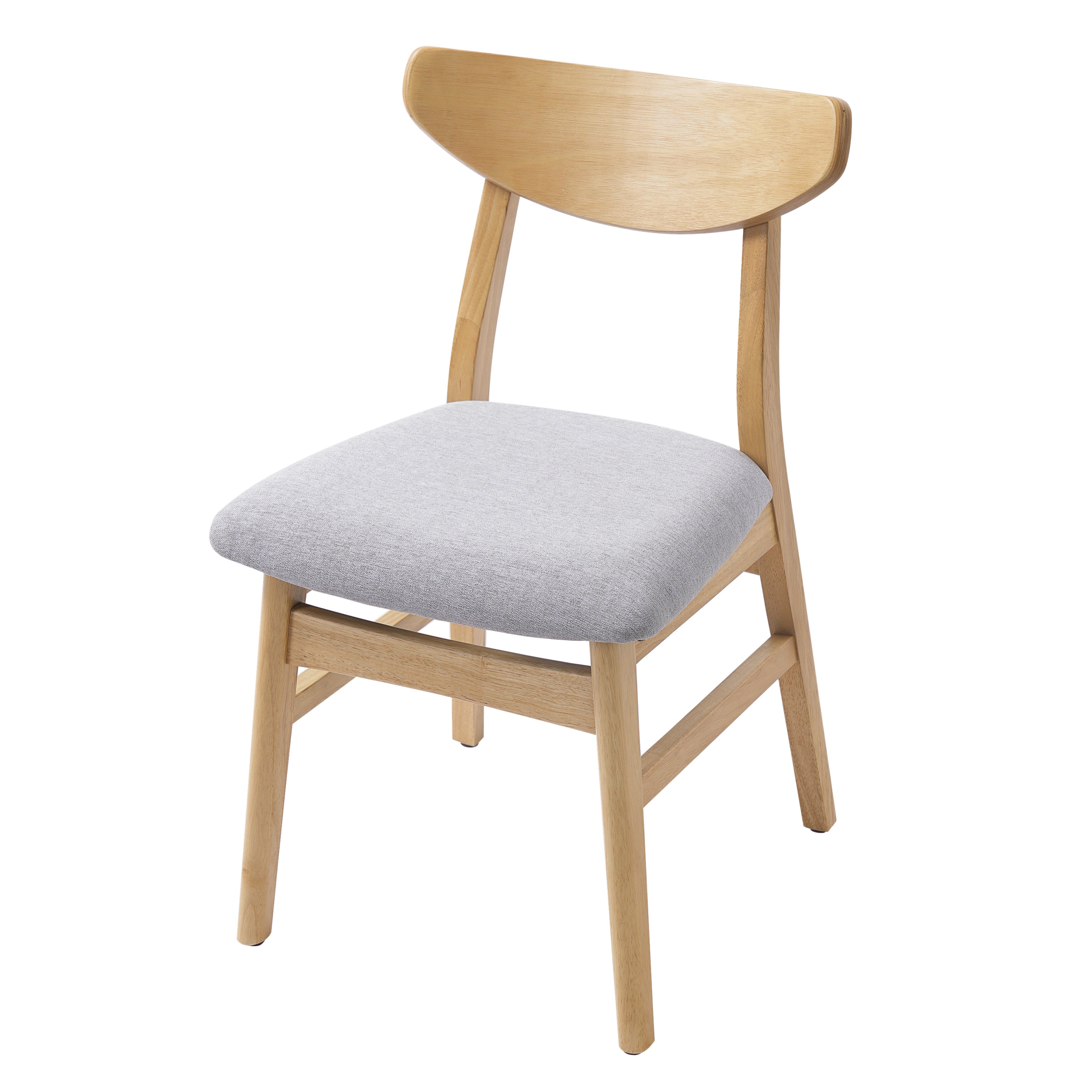 Set of 2 Scandinavian Dining Chairs, Curved Wood Back & Gray Fabric Seat