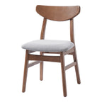Set of 2 Scandinavian Dining Chairs, Curved Wood Back & Gray Fabric Seat
