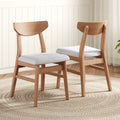 Set of 2 Scandinavian Dining Chairs, Curved Wood Back & Gray Fabric Seat