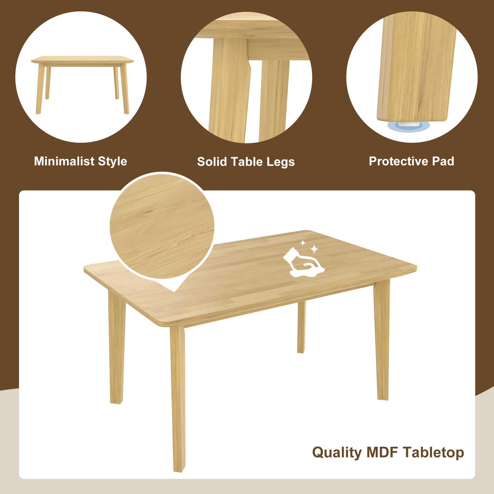 GDF Studio 5-Piece Solid Wood Dining Table Set with Upholstered Chairs, Rectangular Kitchen Table Set for 4