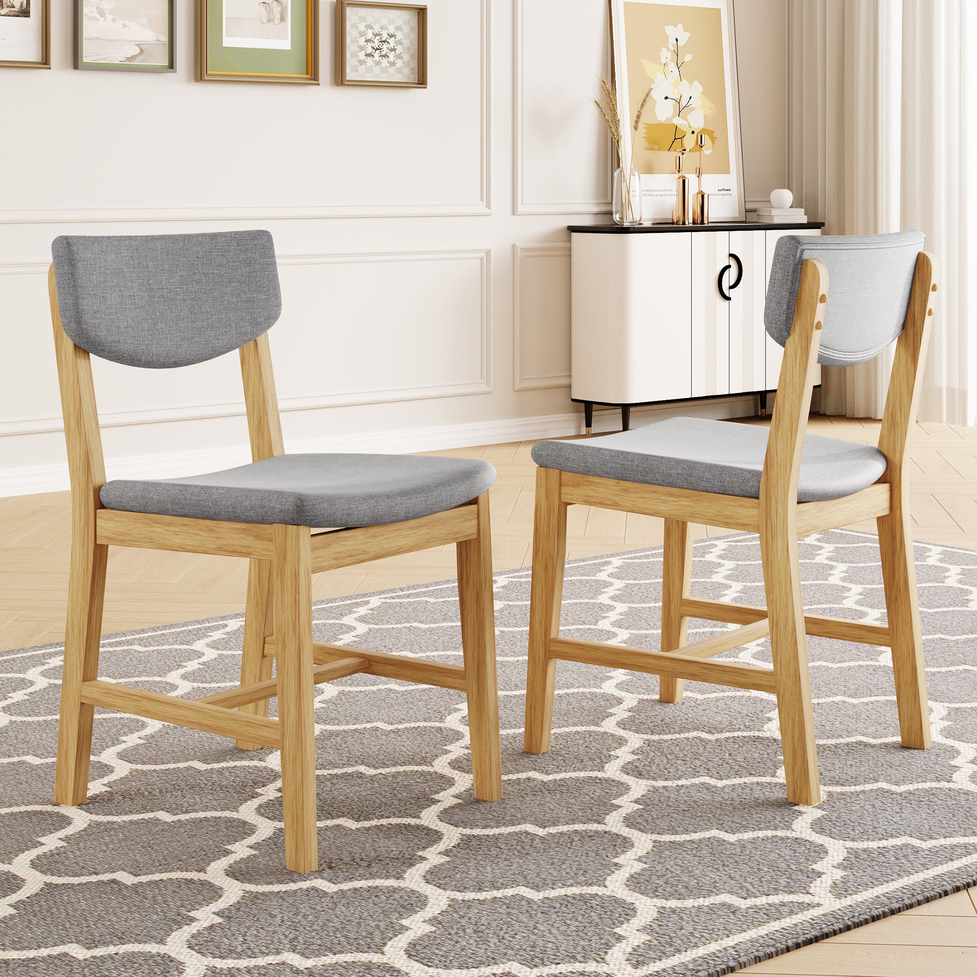 GDF Studio Upholstered Wood Dining Chair with Padded Seat, Gray Fabric Kitchen Chair