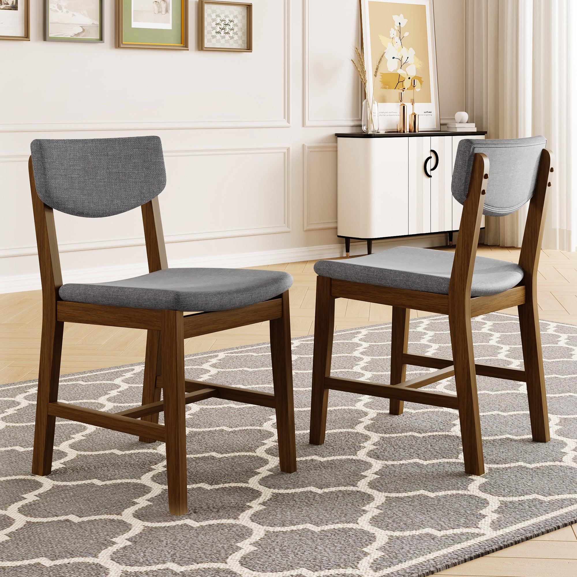 GDF Studio Upholstered Wood Dining Chair with Padded Seat, Gray Fabric Kitchen Chair