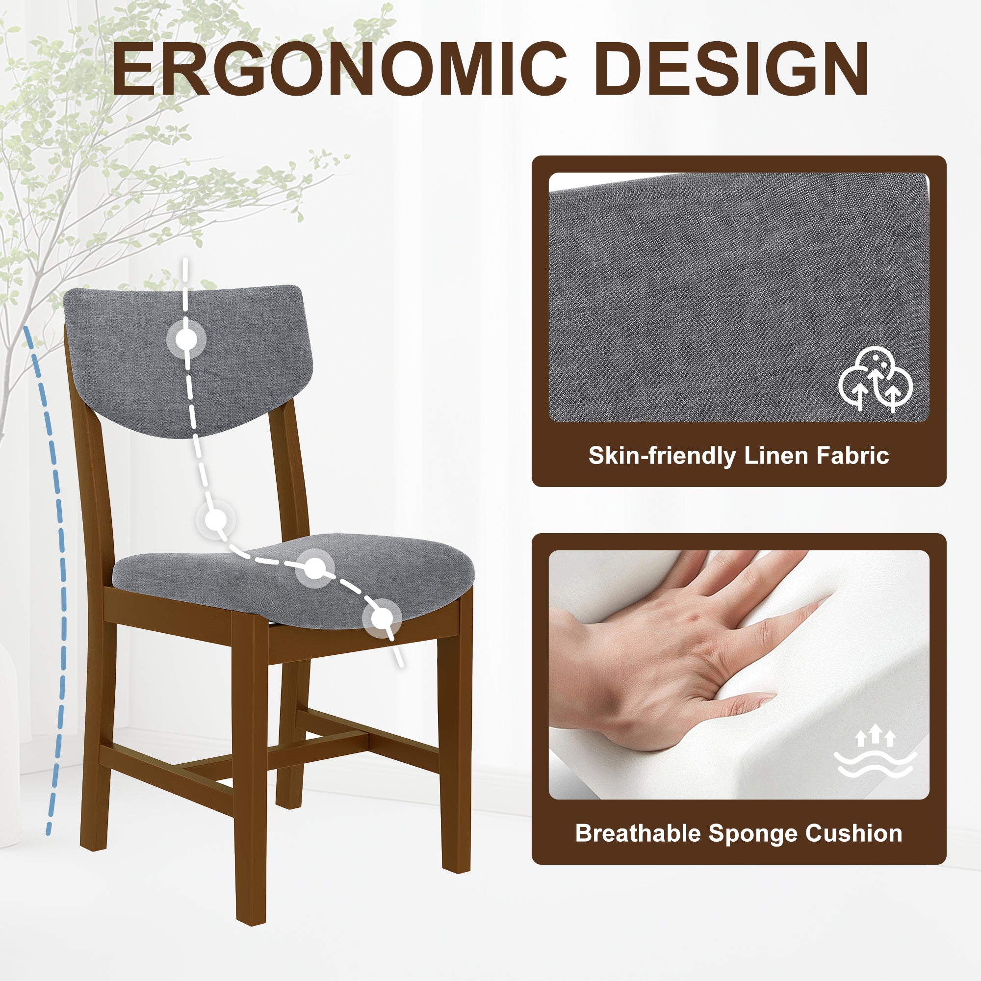 GDF Studio Upholstered Wood Dining Chair with Padded Seat, Gray Fabric Kitchen Chair