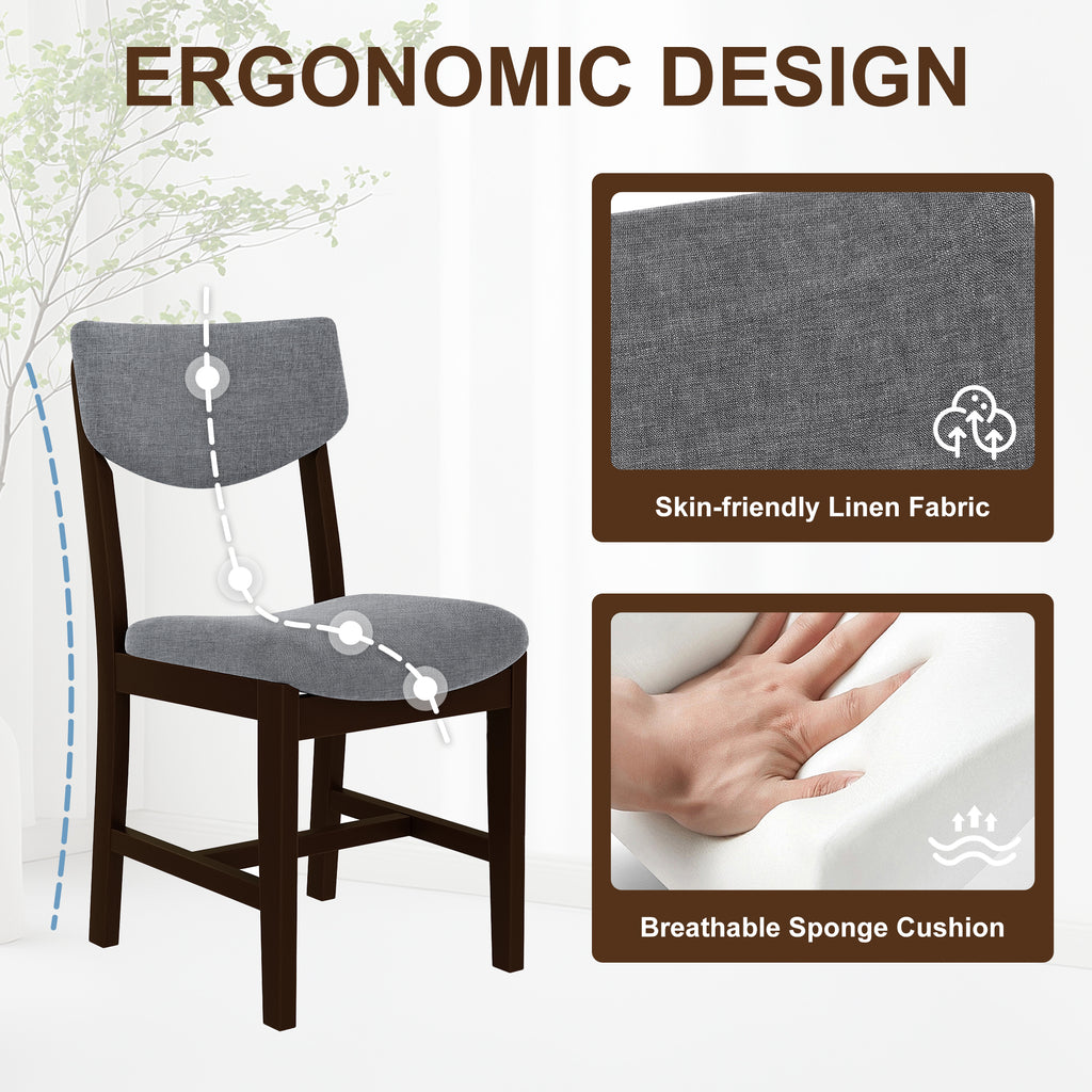 GDF Studio Upholstered Wood Dining Chair with Padded Seat, Gray Fabric Kitchen Chair