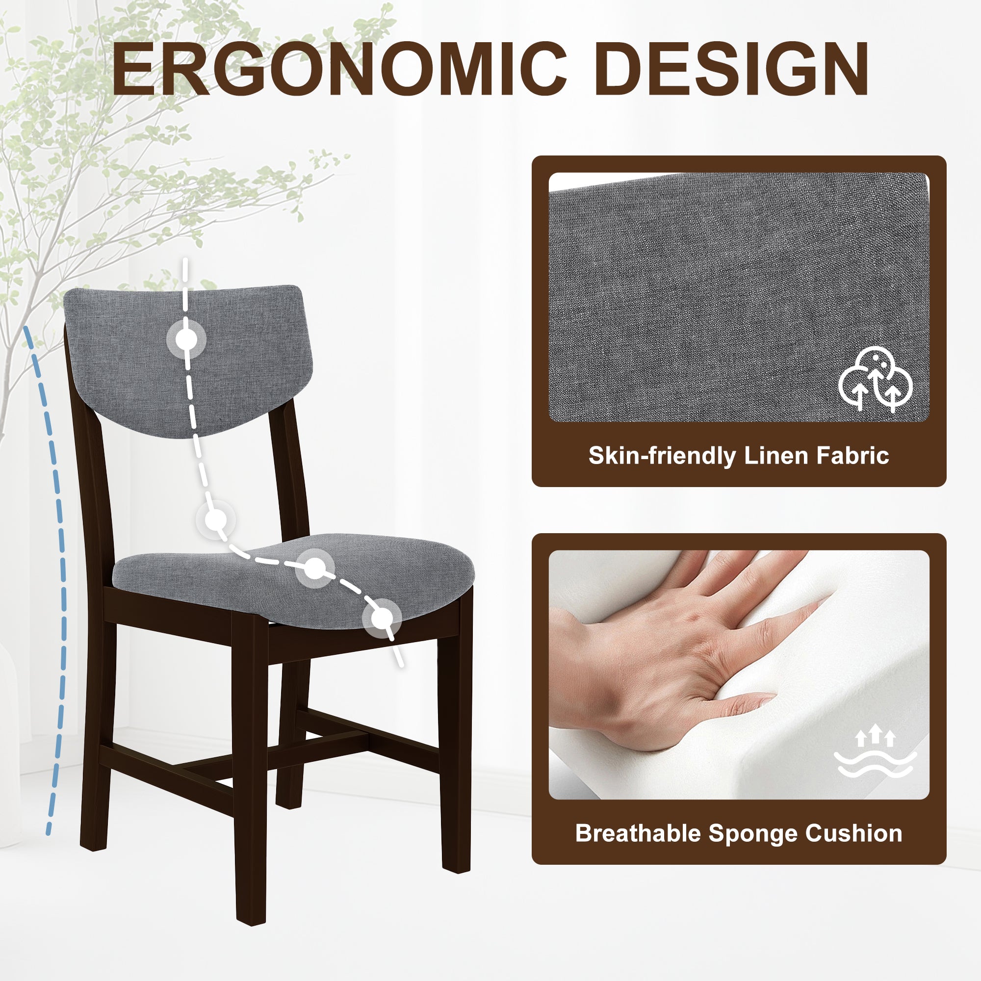 GDF Studio Upholstered Wood Dining Chair with Padded Seat, Gray Fabric Kitchen Chair