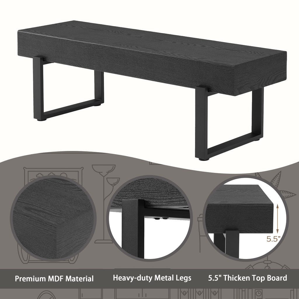 Modern Black Entryway Bench with Metal Legs, MDF Seat Shoe Bench for Bedroom, Dining Room & Hallway