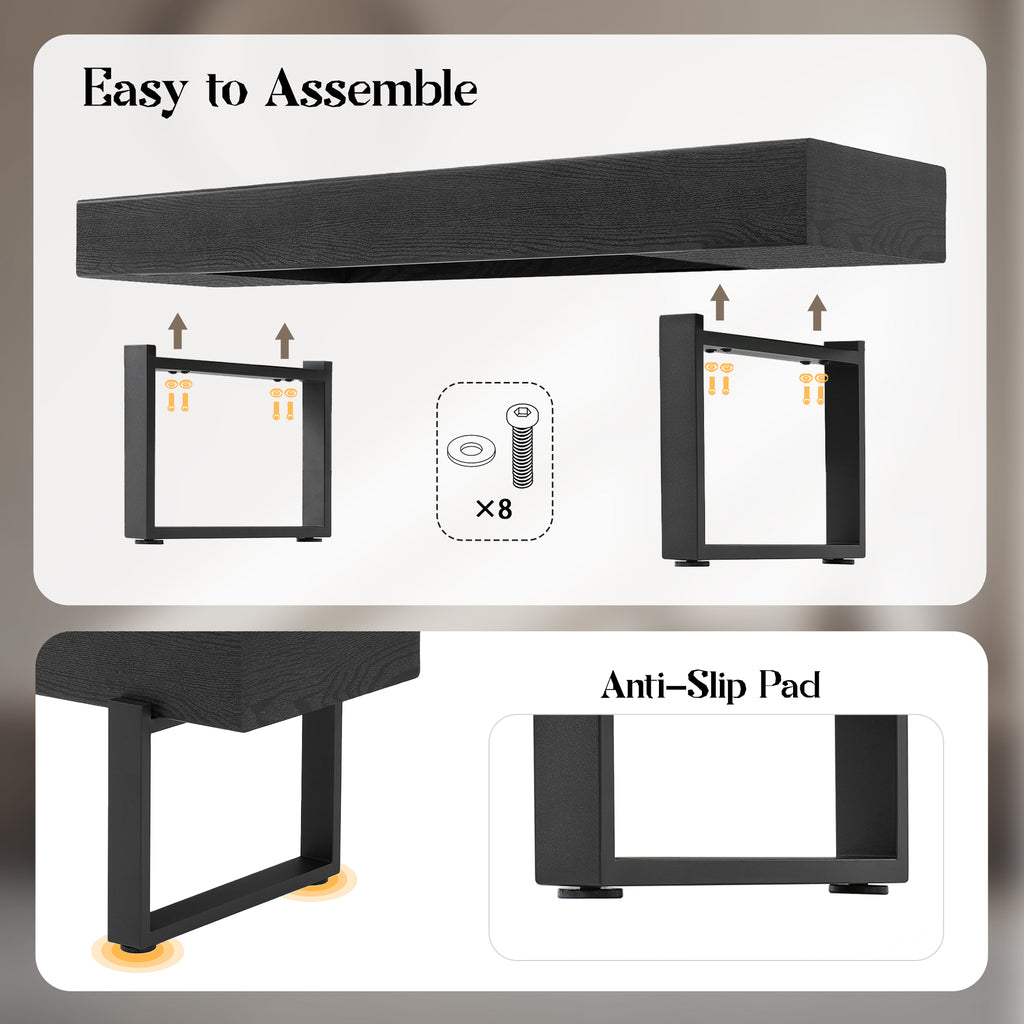 Modern Black Entryway Bench with Metal Legs, MDF Seat Shoe Bench for Bedroom, Dining Room & Hallway