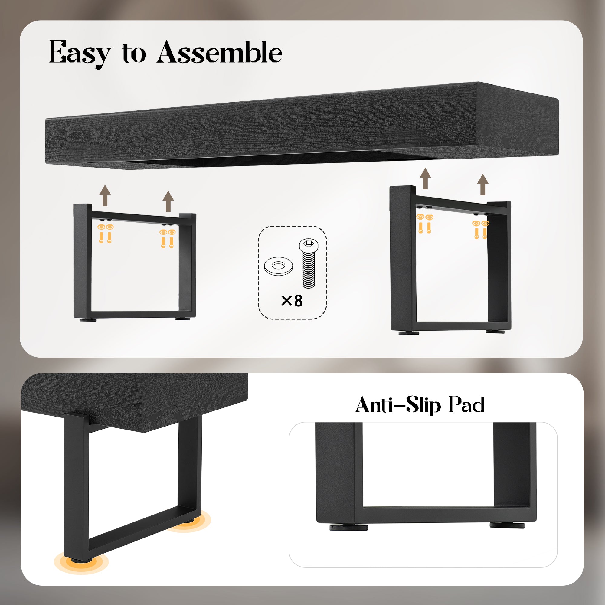 Modern Black Entryway Bench with Metal Legs, MDF Seat Shoe Bench for Bedroom, Dining Room & Hallway