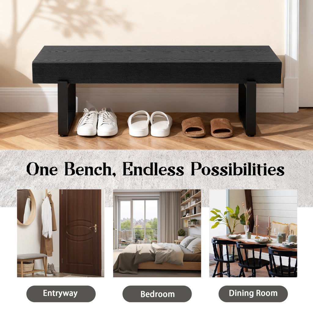 Modern Black Entryway Bench with Metal Legs, MDF Seat Shoe Bench for Bedroom, Dining Room & Hallway