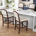 Upholstered Counter Height Bar Stools Set of 2, Solid Wood Frame with Fabric Seat & Back