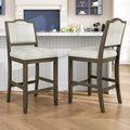 Upholstered Counter Height Bar Stools Set of 2, Solid Wood Frame with Fabric Seat & Back