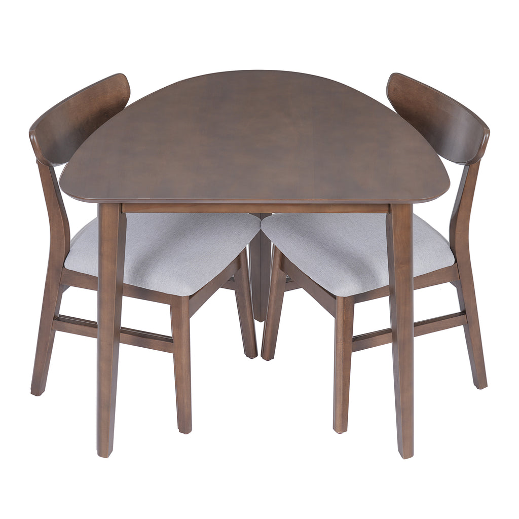 GDF Studio 3-Piece Solid Wood Dining Set with Triangular Table, Scandinavian Small Space Table & Chairs