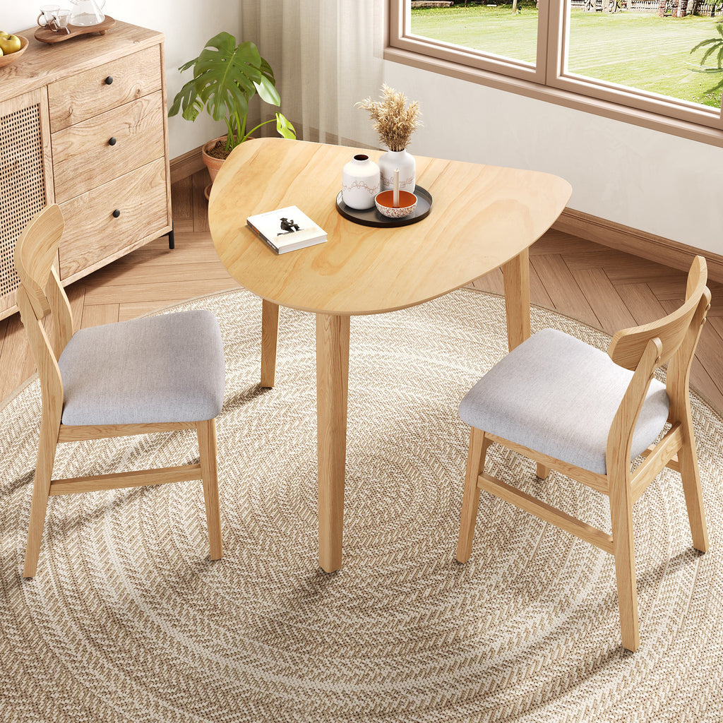 GDF Studio 3-Piece Solid Wood Dining Set with Triangular Table, Scandinavian Small Space Table & Chairs