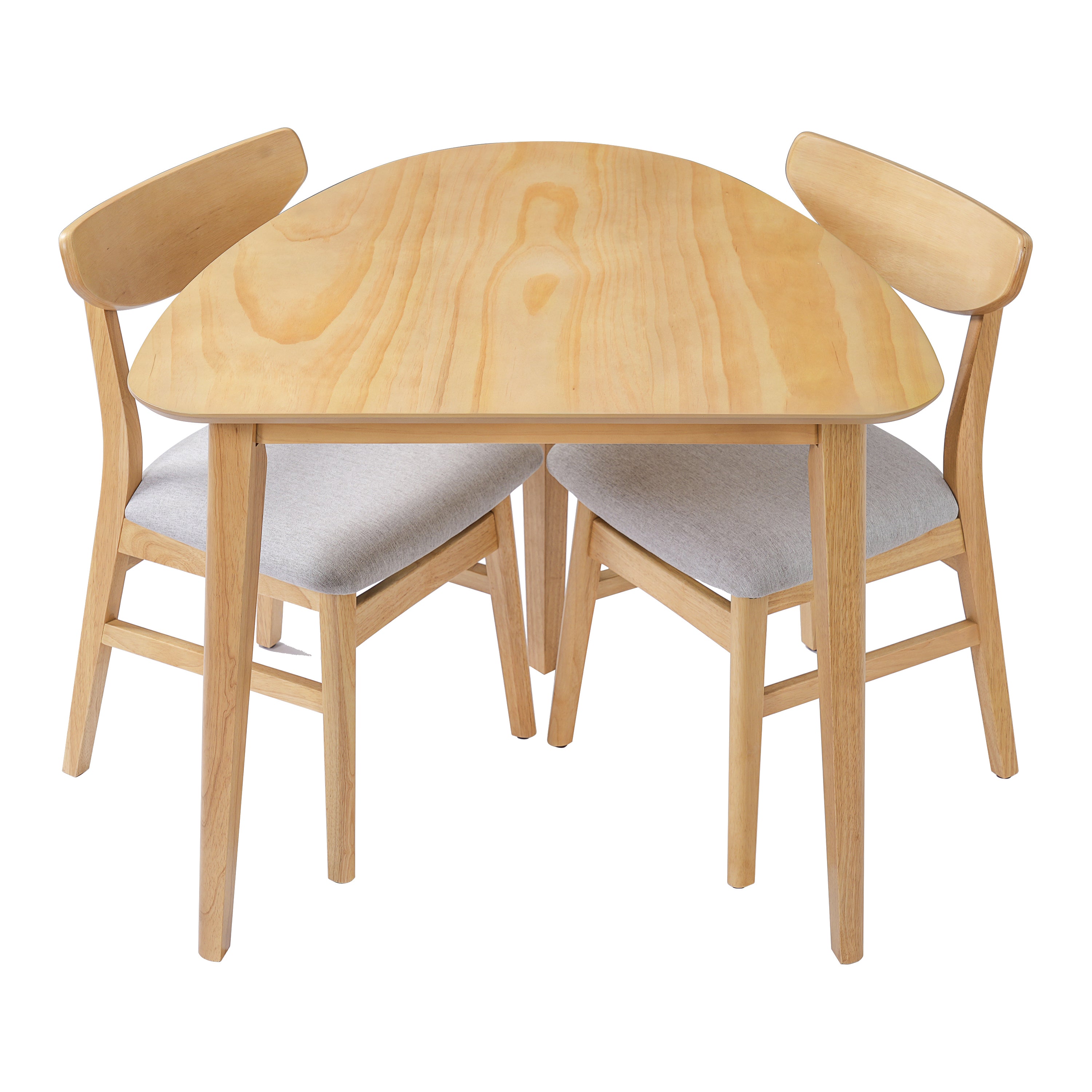 GDF Studio 3-Piece Solid Wood Dining Set with Triangular Table, Scandinavian Small Space Table & Chairs