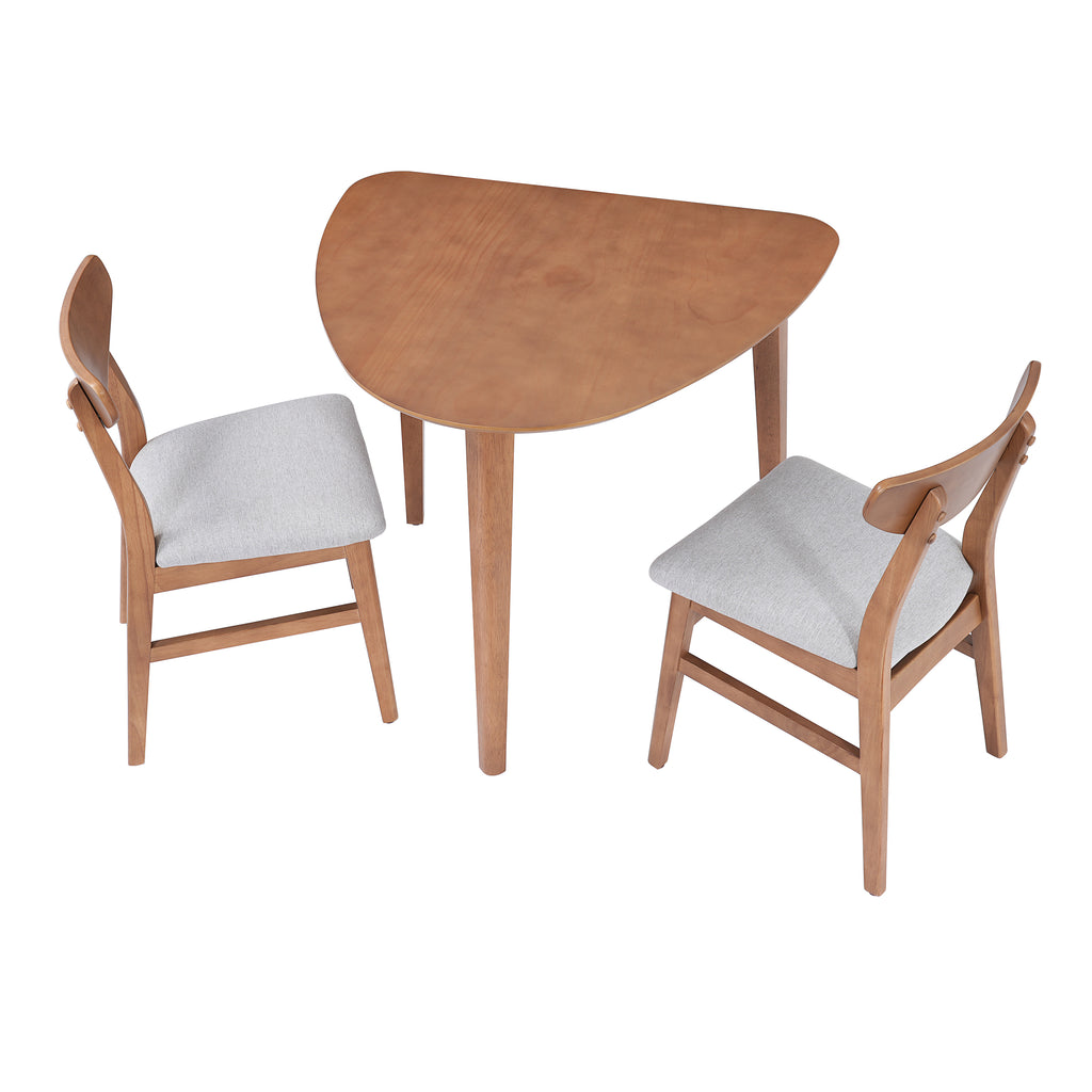 GDF Studio 3-Piece Solid Wood Dining Set with Triangular Table, Scandinavian Small Space Table & Chairs