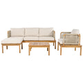 Christopher Knight Home Valencia Outdoor 4 Pieces Rustic Acacia Wood and Rope Weave Upholstered Seating Set, Teak/Beige