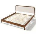 Christopher Knight Home Fynis Modern Acacia Wood Bed Frame with Upholstered Headboard, Brown/Beige, King