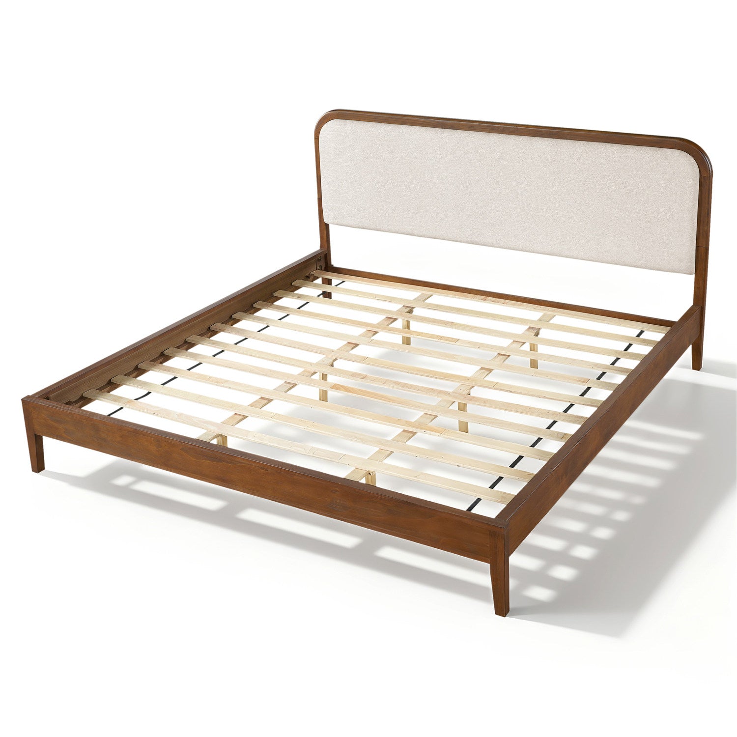 Christopher Knight Home Fynis Modern Acacia Wood Bed Frame with Upholstered Headboard, Brown/Beige, King