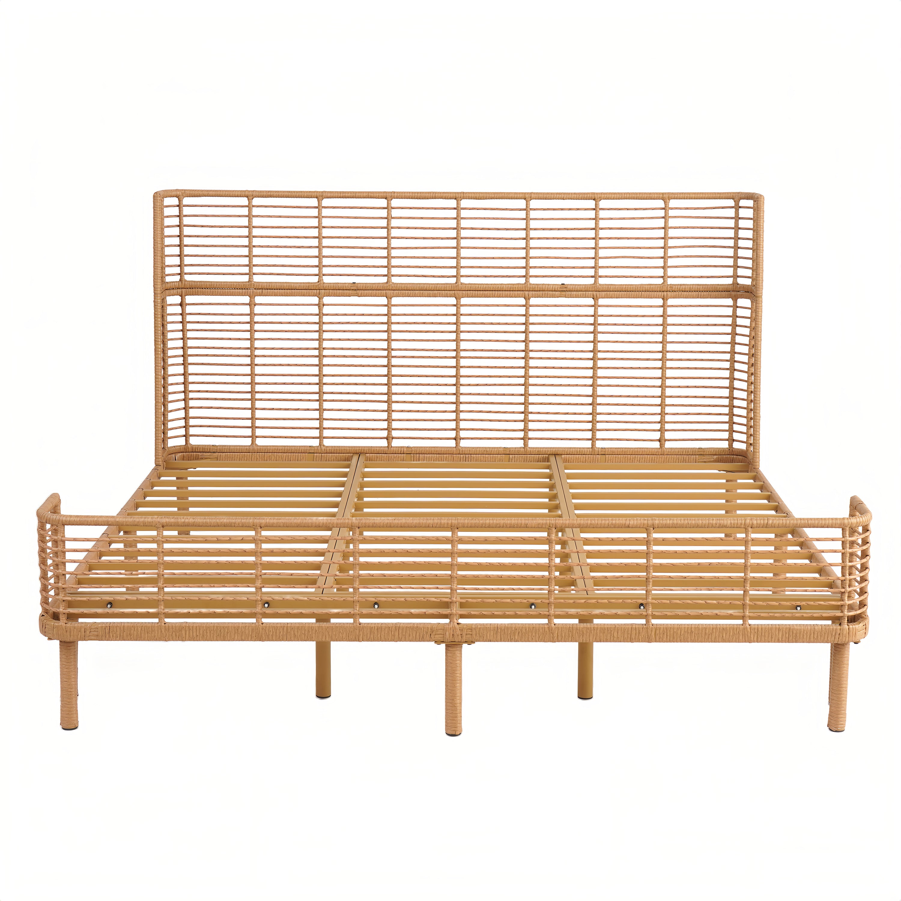 Christopher Knight Home Shadow Coastal Grid PE Wicker Bed with Wingback Headboard, Natural, King