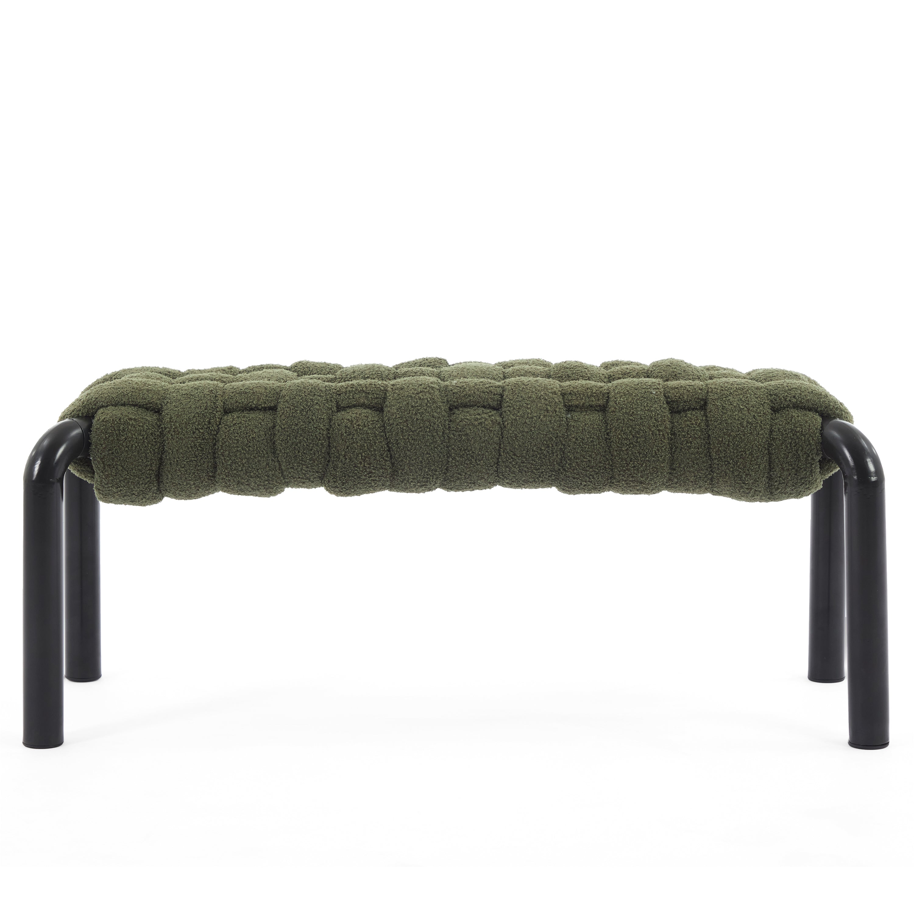 Christopher Knight Home Xander Modern Teddy Braided Upholstered Bench with Metal Legs, Olive Green