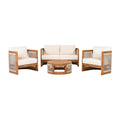 Christopher Knight Home Mads 4 Piece Outdoor Acacia Wood Curved Tub Design Seating Set with Woven Rope, Beige/Teak
