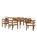 Christopher Knight Home Bennett Patio Rustic 7-Piece Acacia Wood Expandable Dining Table and Chairs Set with Cushions, Brown/Teak