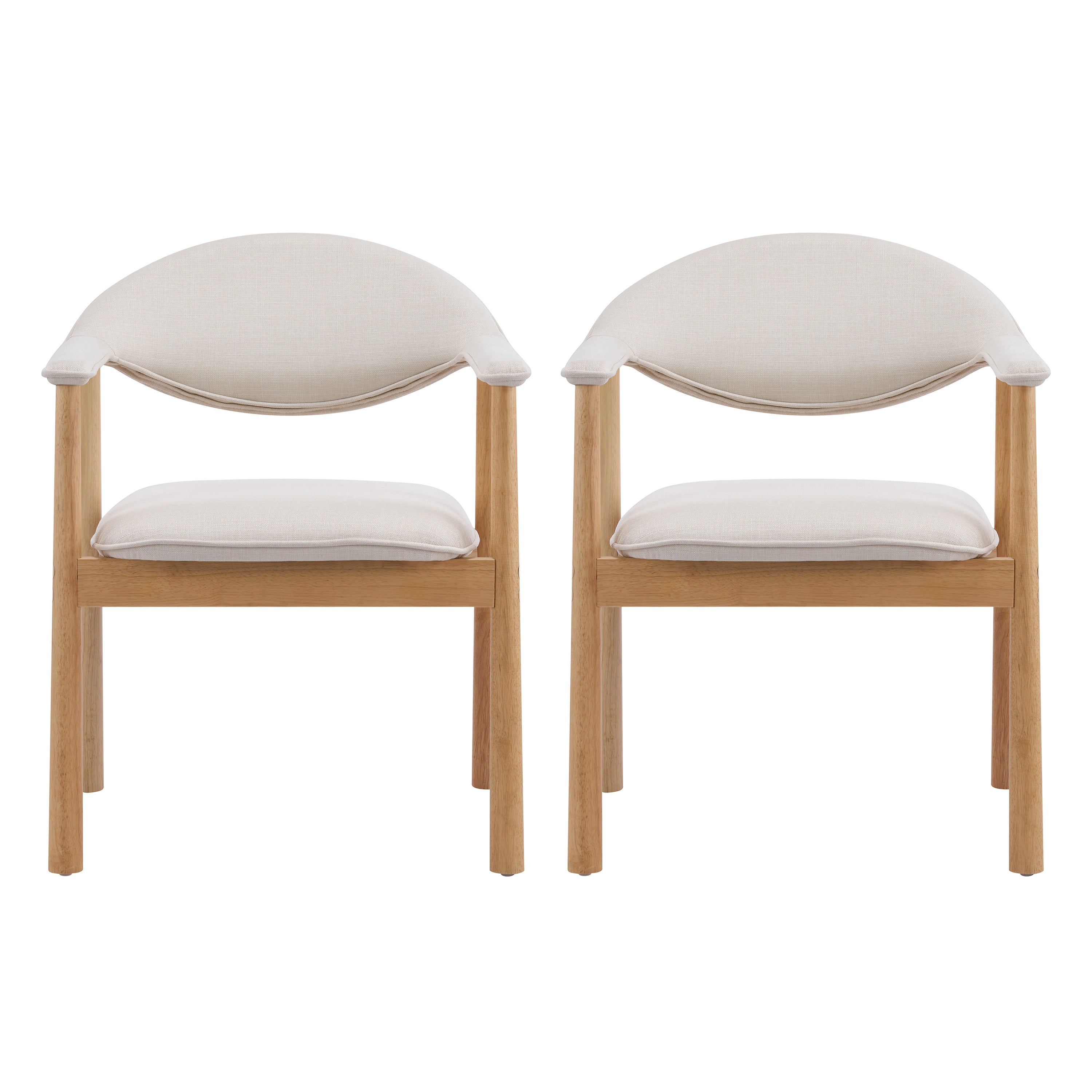 Christopher Knight Home Olena Modern Rubberwood Upholstered Dining Chairs with Curved Backrest (Set of 2), Beige/Natural