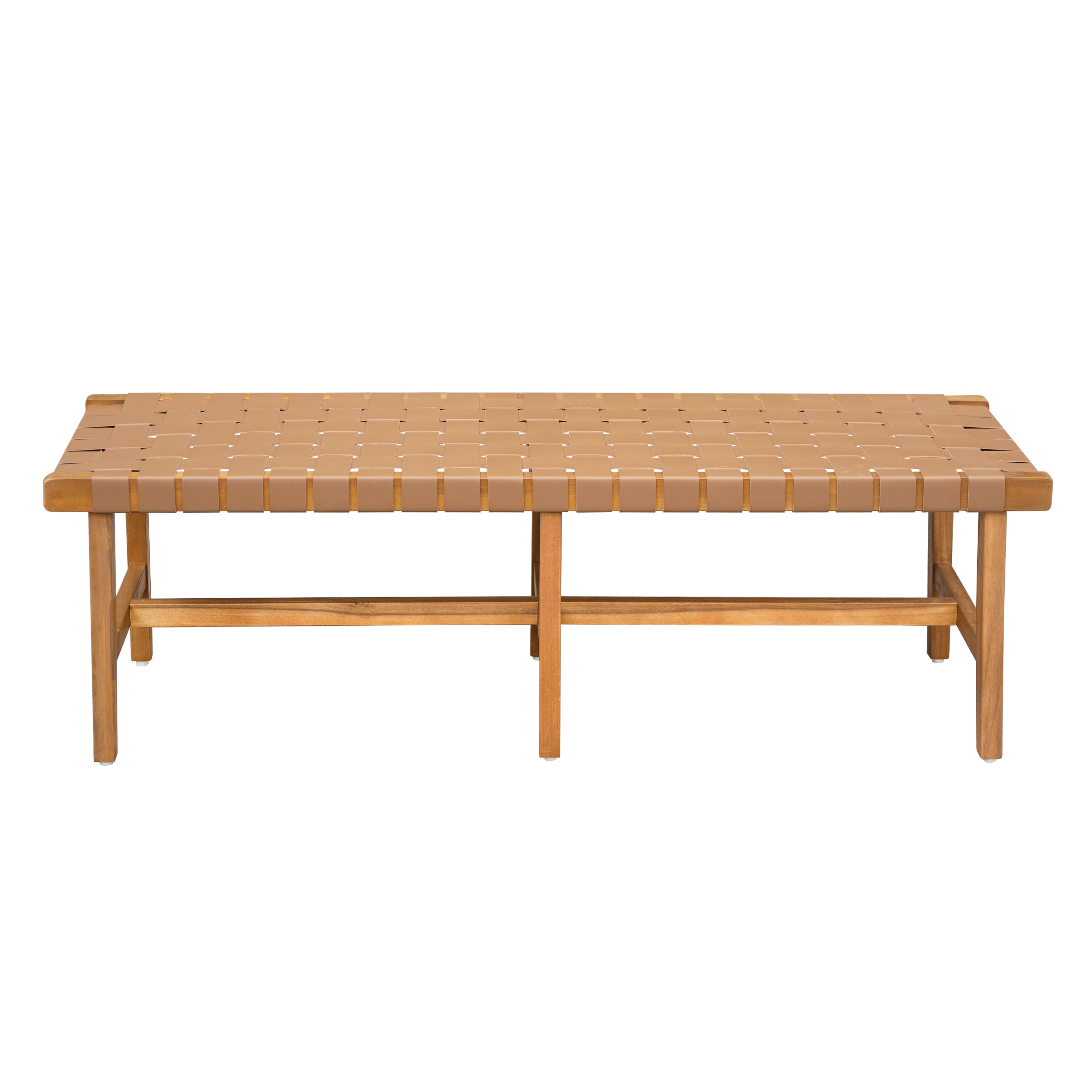 Christopher Knight Home Vladimir Contemporary Acacia Wood Bedroom Bench with Woven Faux Leather, Natural