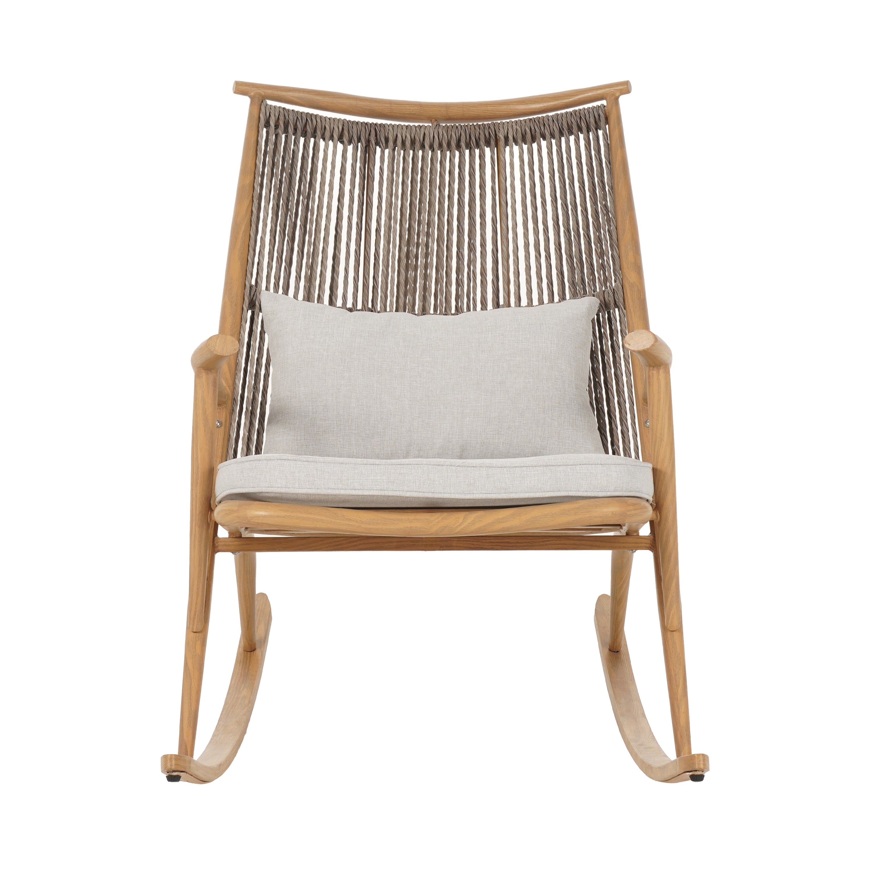 Christopher Knight Home Glencoe Outdoor Iron Rocking Chair with PE Rattan Backrest and Cushion, Maple/Light Gray