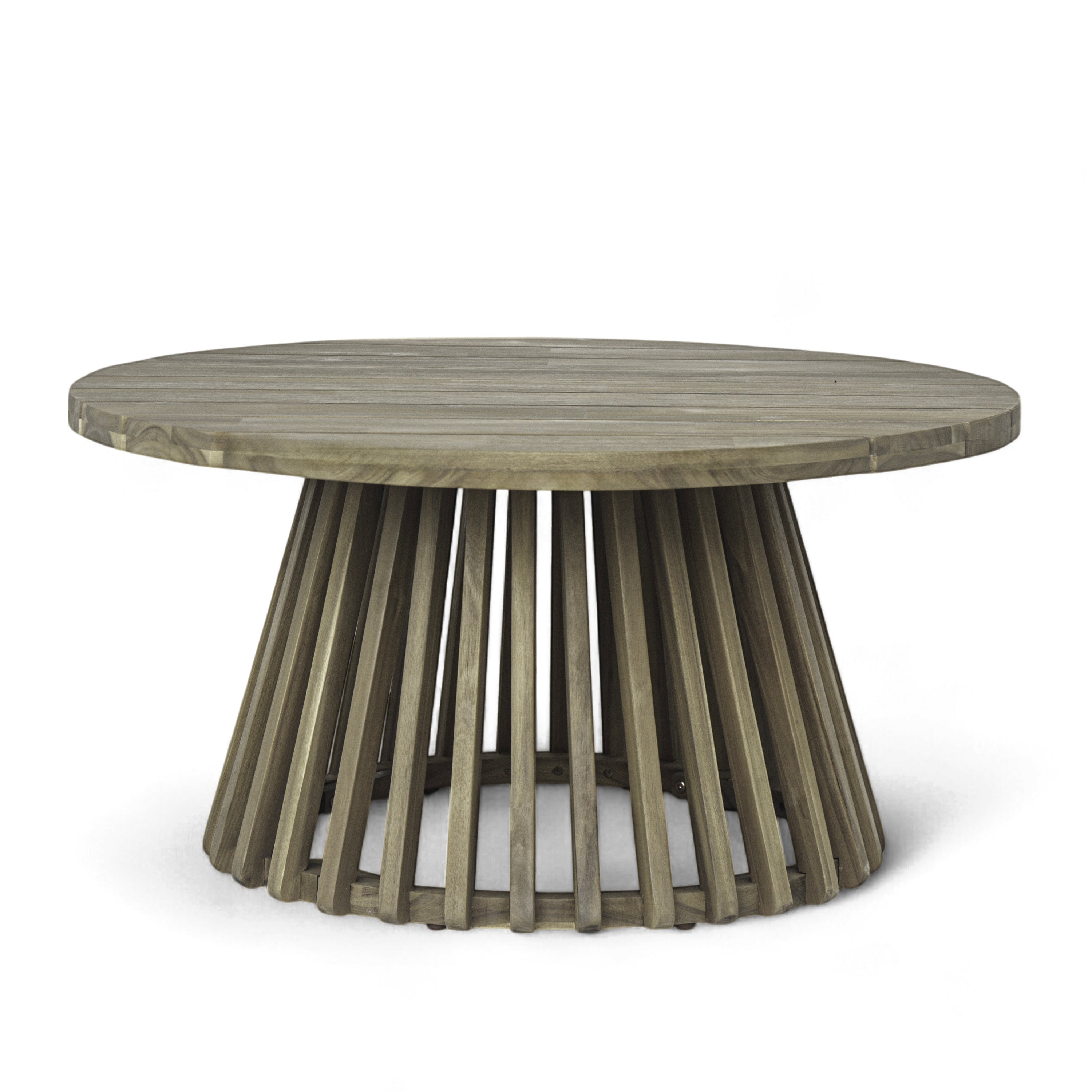 Christopher Knight Home Bob Rustic Outdoor Acacia Wood Round Coffee Table with Slatted Design, Gray