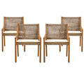 Christopher Knight Home Preston Patio Modern Acacia Wood 5-Piece Dining Set with 4 Wicker Dining Chairs, Light Teak/Cream