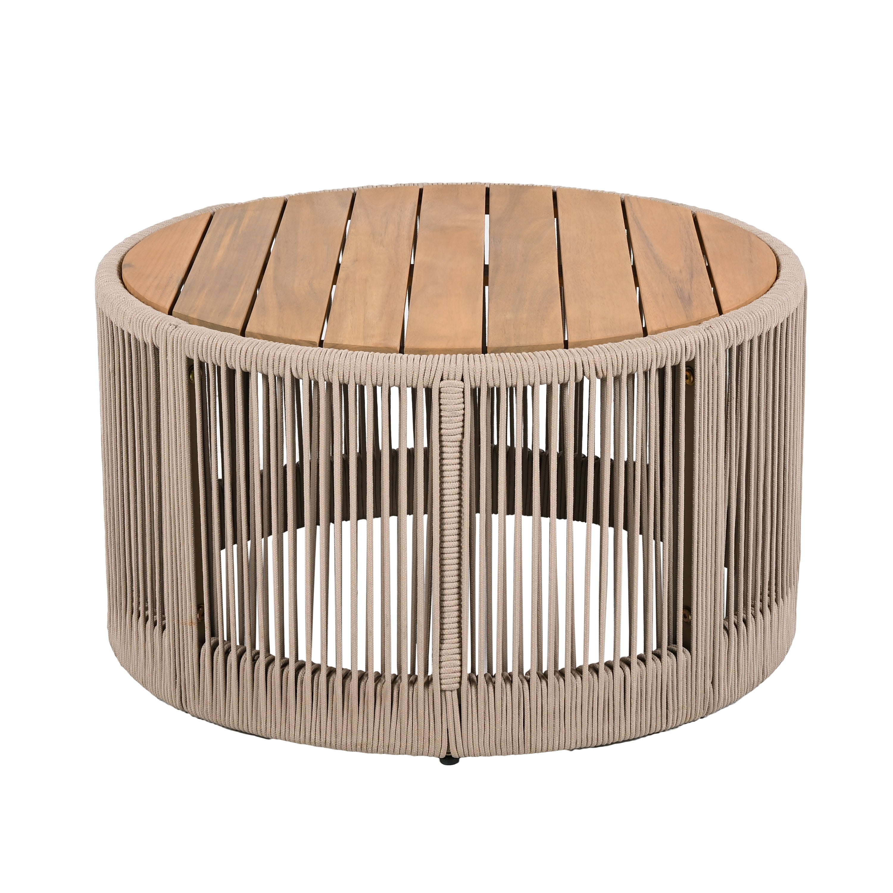 Christopher Knight Home Penley Outdoor Rustic Acacia Wood and Iron Round Coffee Table with Rope Accents, Beige