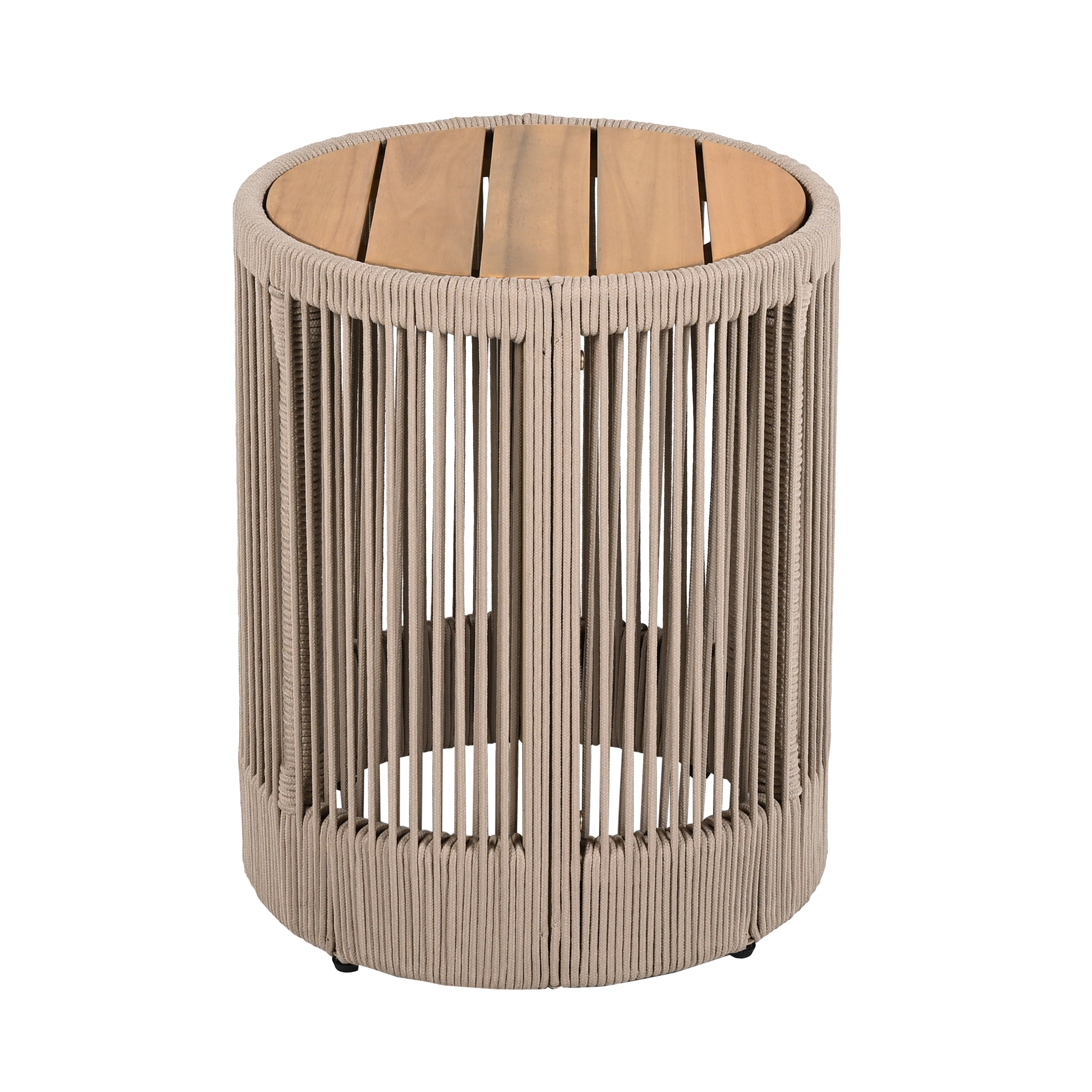 Christopher Knight Home Penley Outdoor Acacia Wood and Iron Side Table with Rope Accents, Beige
