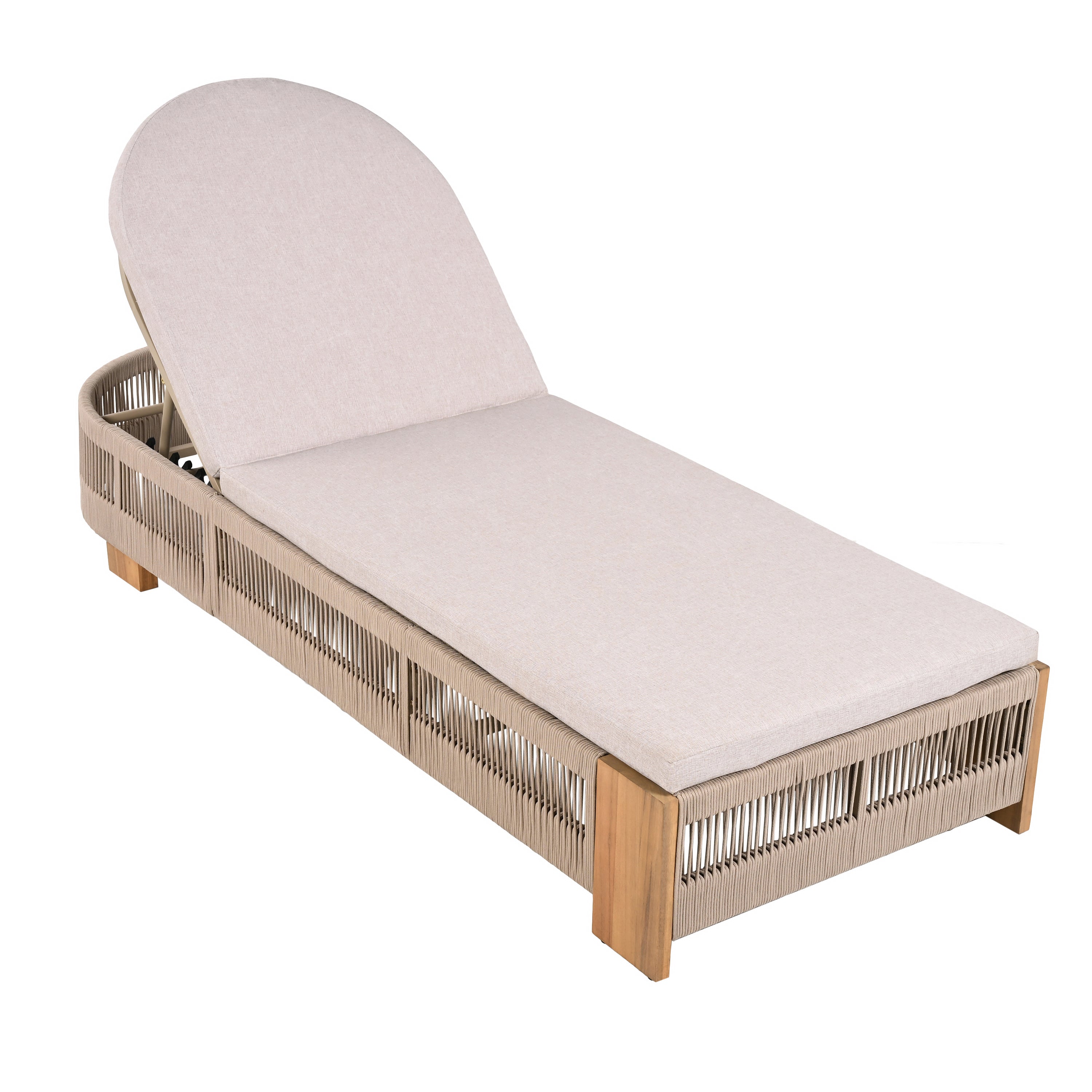 Christopher Knight Home Lariya Outdoor Adjustable Acacia Wood and Rope Chaise Lounge with Water-Resistant Cushion, Beige