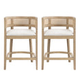 Christopher Knight Home Marni Contemporary Rubberwood Upholstered Counter Stools with Curved Rattan Back (Set of 2), Natural Ash
