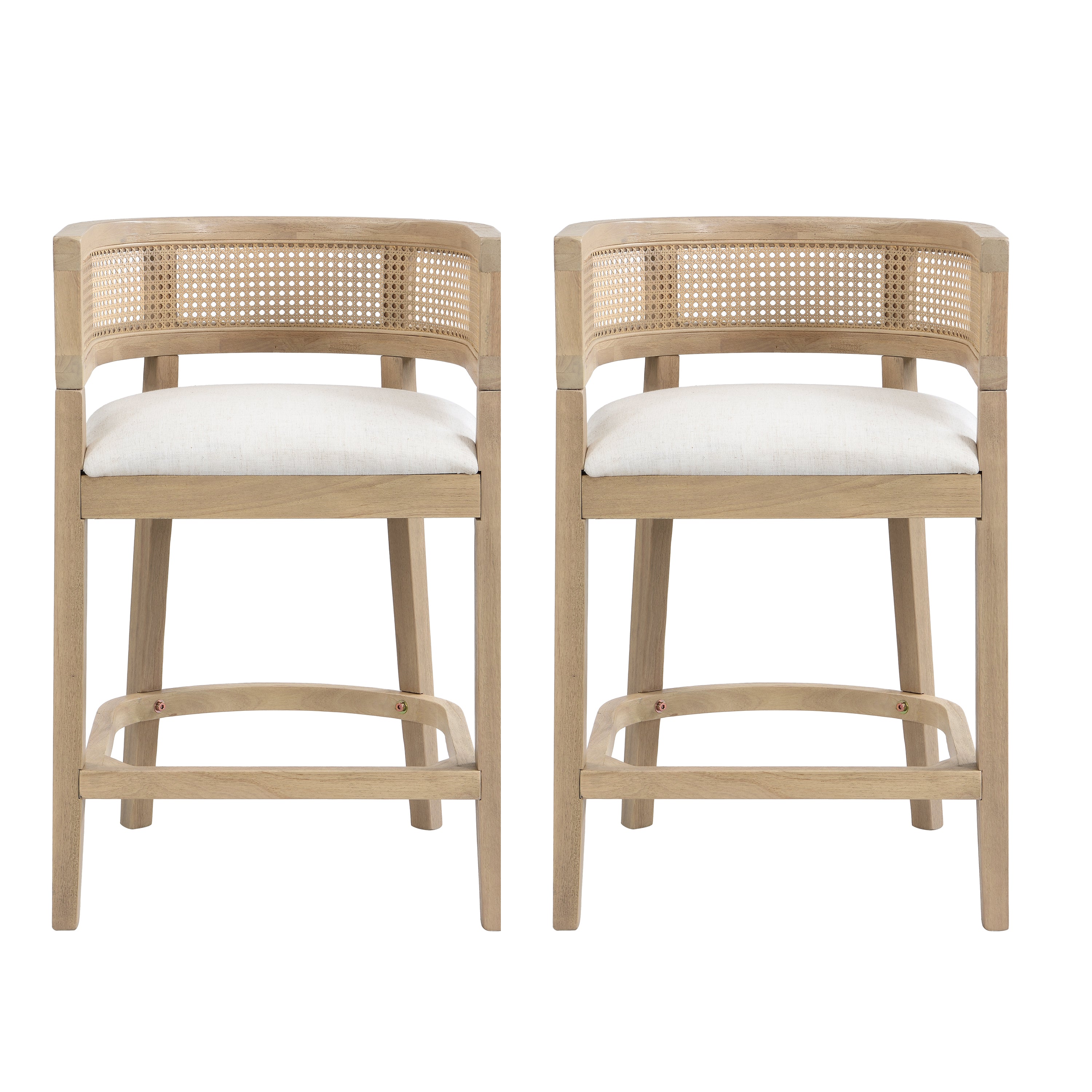 Christopher Knight Home Marni Contemporary Rubberwood Upholstered Counter Stools with Curved Rattan Back (Set of 2), Natural Ash