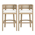 Christopher Knight Home Marie Contemporary Rubberwood Upholstered Bar Stools with Curved Rattan Back (Set of 2), Natural Ash