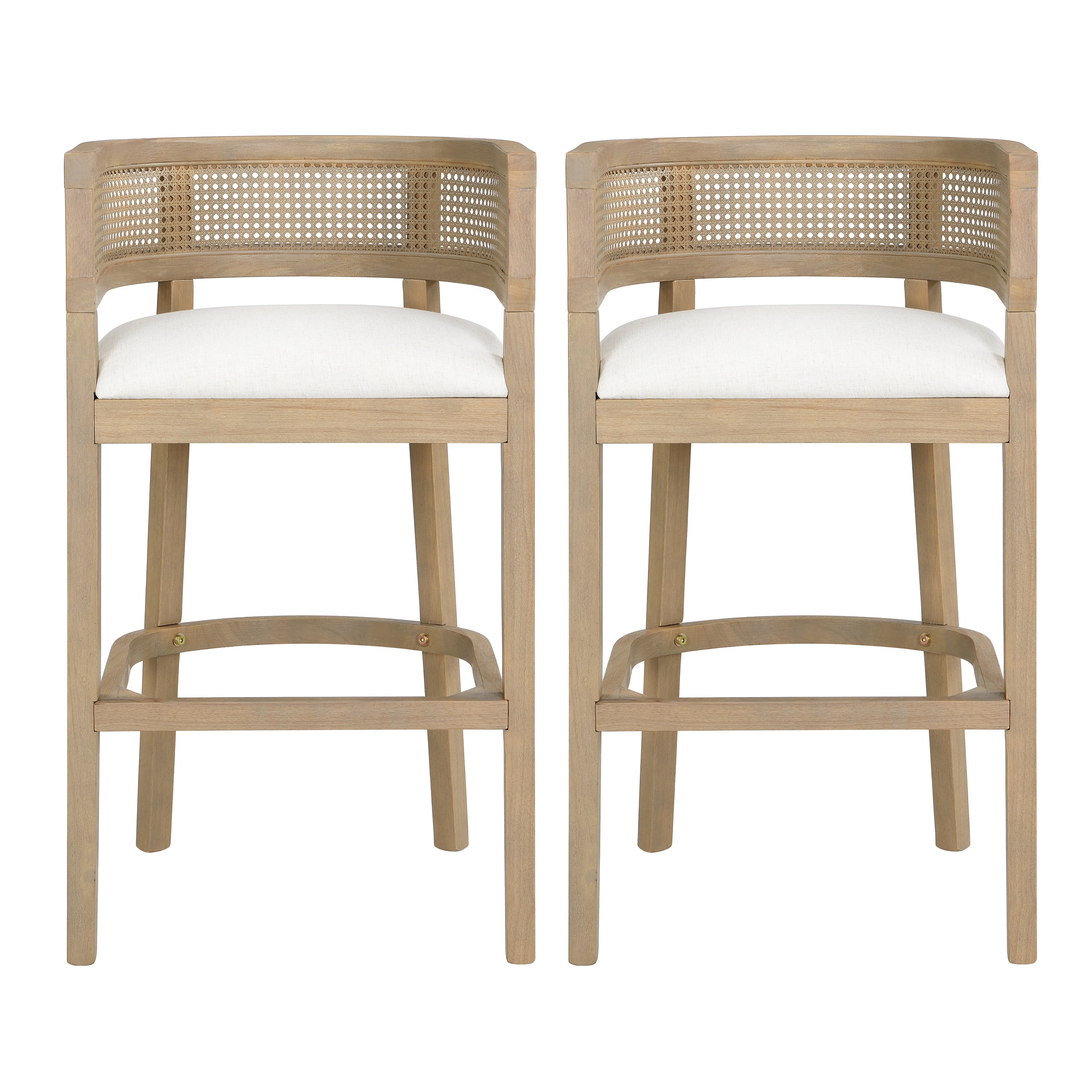 Christopher Knight Home Marie Contemporary Rubberwood Upholstered Bar Stools with Curved Rattan Back (Set of 2), Natural Ash
