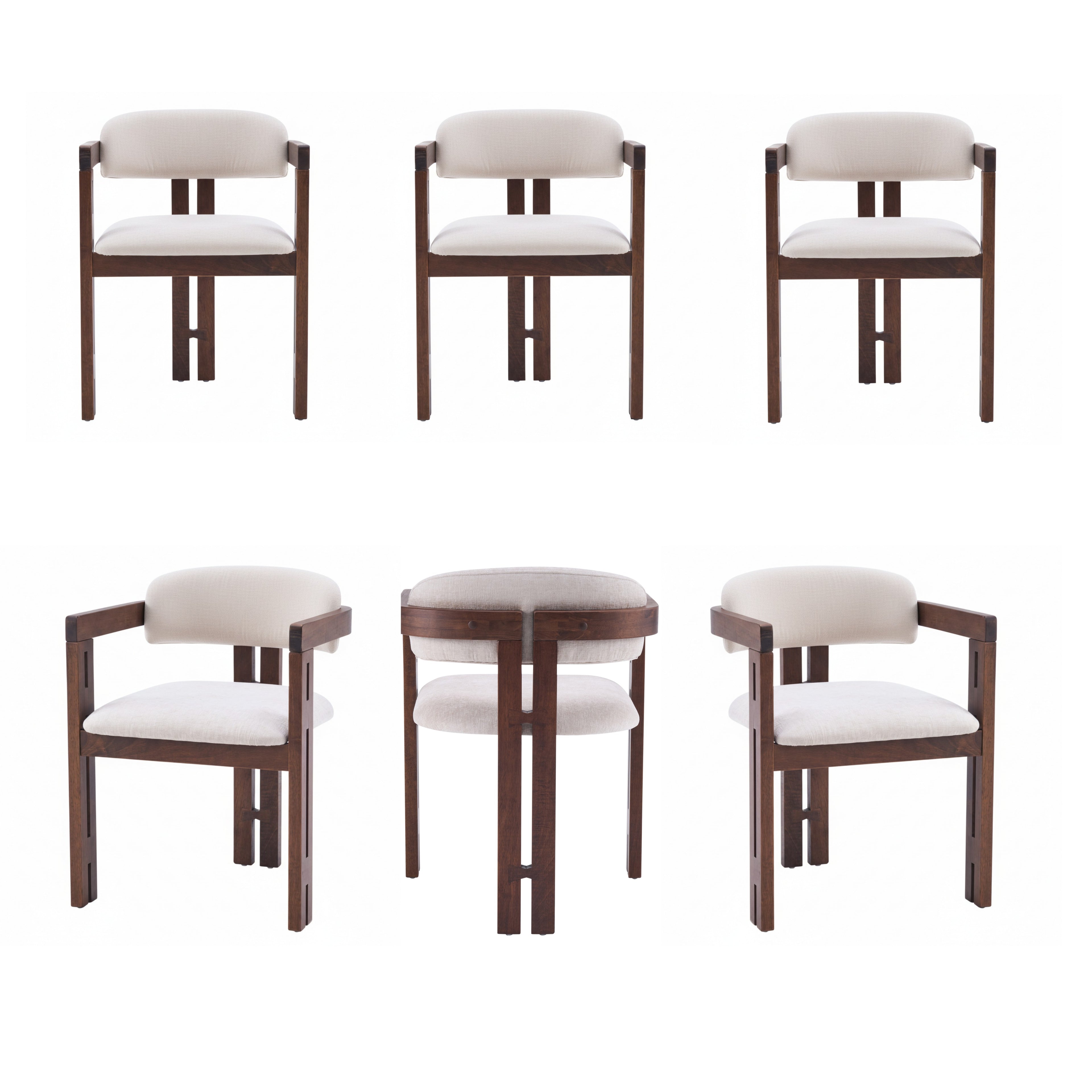 Christopher Knight Home Rhiannon Mid-Century Modern Rubberwood Upholstered Dining Chairs (Set of 6), Beige/Walnut