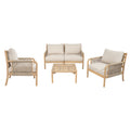 Christopher Knight Home Anil 5 Piece Patio Acacia Wood and Rope Seating Set with Slatted Table, Light Teak/Beige