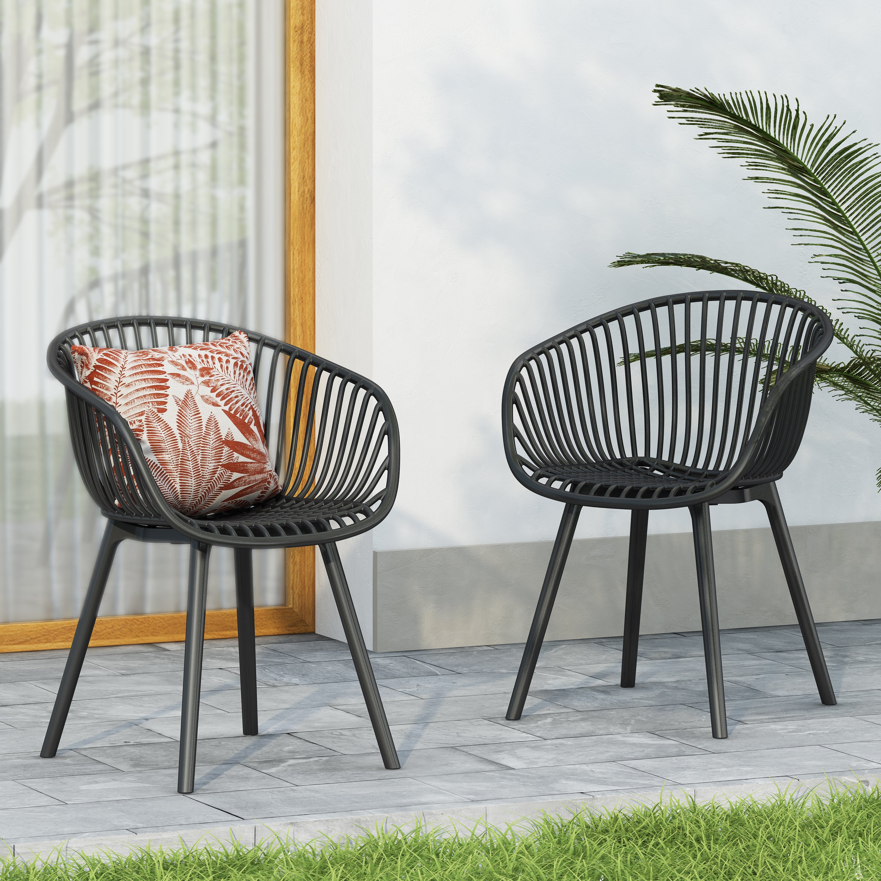 GDFStudio Modern Dining Chairs, Weather-Resistant Patio Chairs Set of 2 for Balcony, Garden