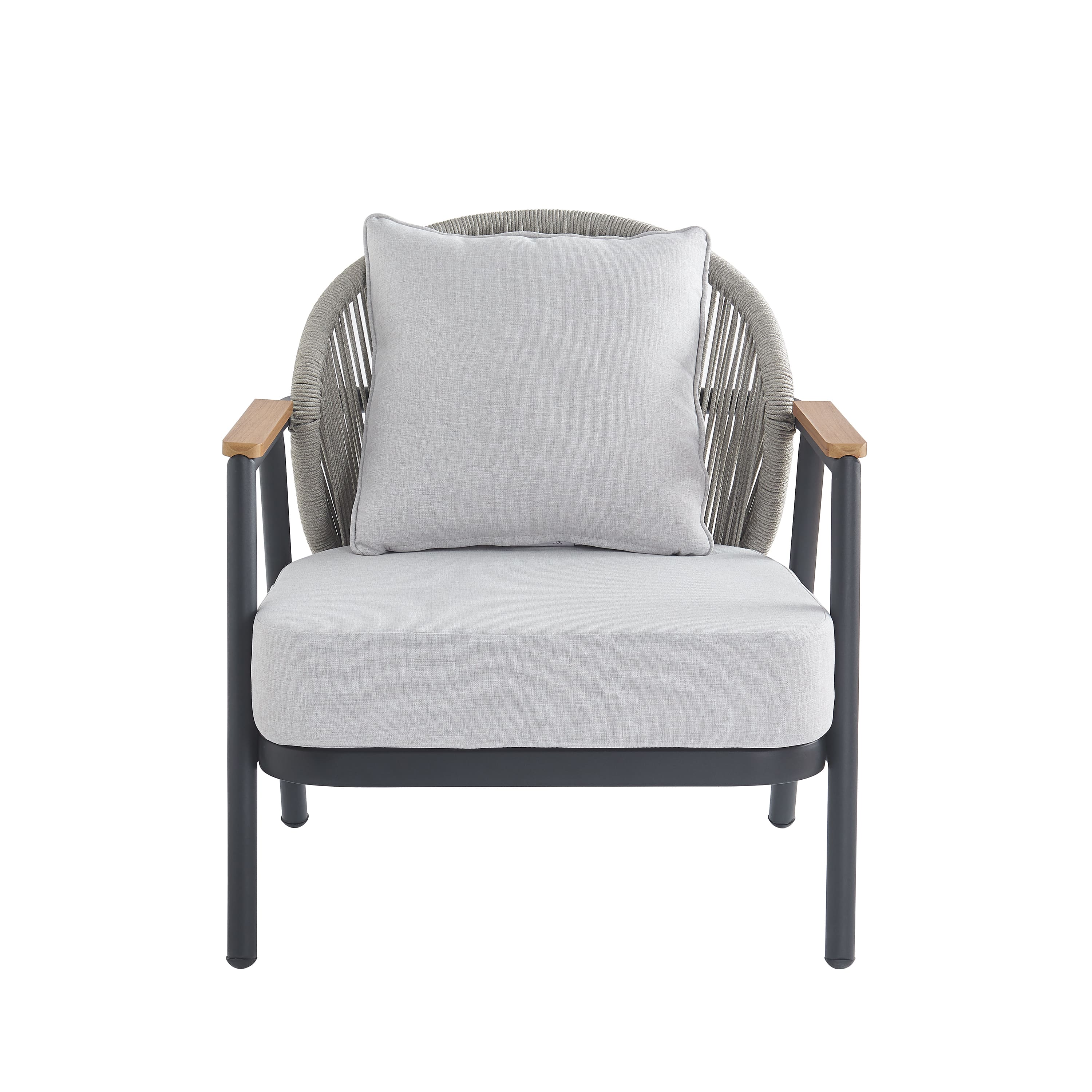 Christopher Knight Home Ove Outdoor Rope Weave Metal Club Chair with Cushion, Gray, Single