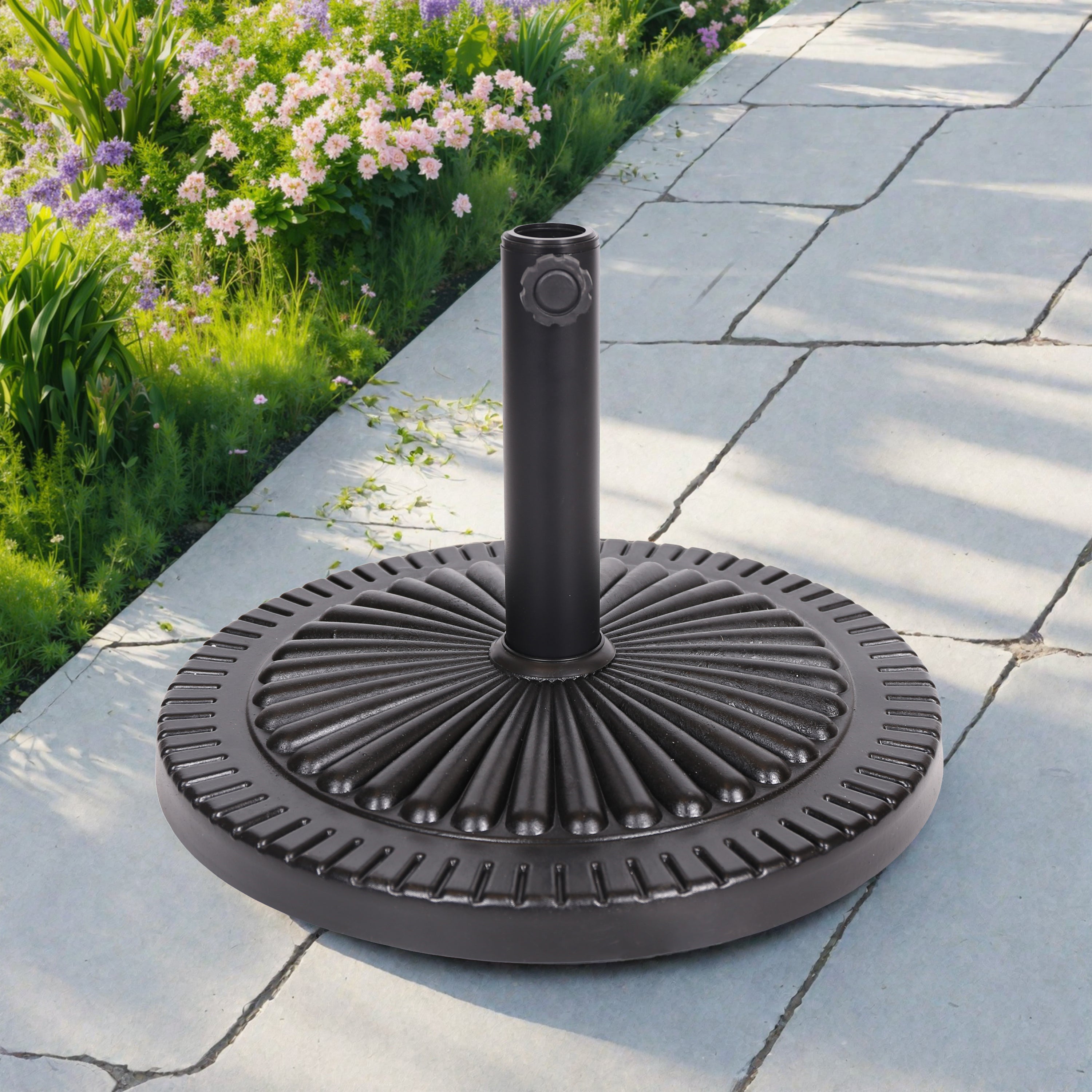 GDFStudio Syros Outdoor Resin and Steel Umbrella Base, Black