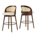 Christopher Knight Home Ovid Contemporary Rattan and Rubberwood Faux Leather Barstools (Set of 2), Beige/Walnut